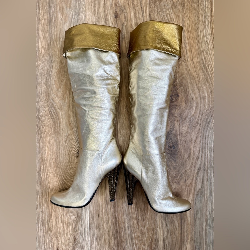 Giuseppe Zanotti Gold Metallic Over-the-Knee Boots Made in Italy - Picture 11 of 12